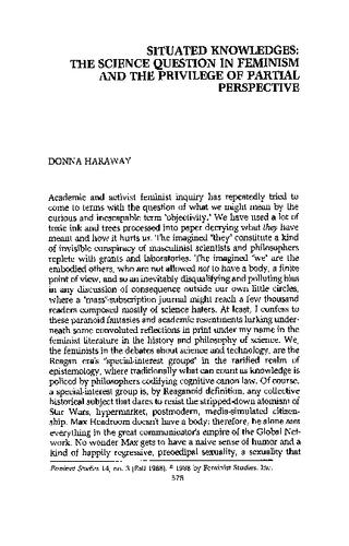 Haraway D Situated Knowledges The Science Question In Feminism And 